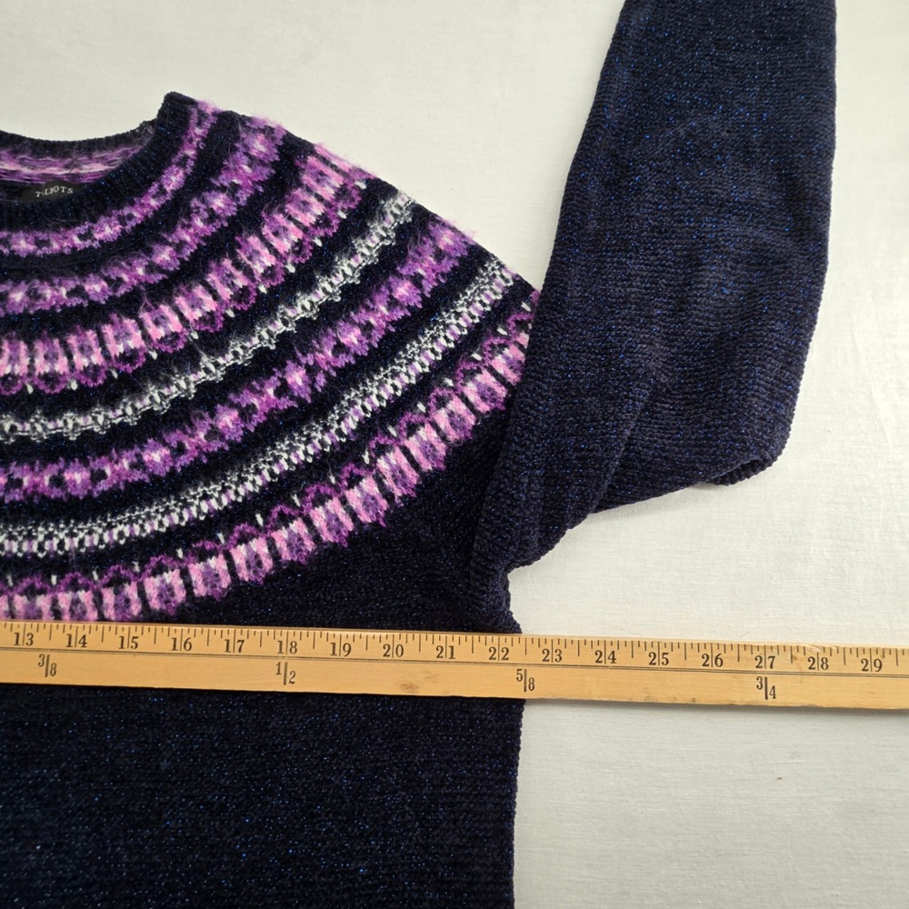 Talbots Fair Isle Pullover Sweater L Navy Purple Metallic Shimmer Crewneck - Picture 4 of 9
